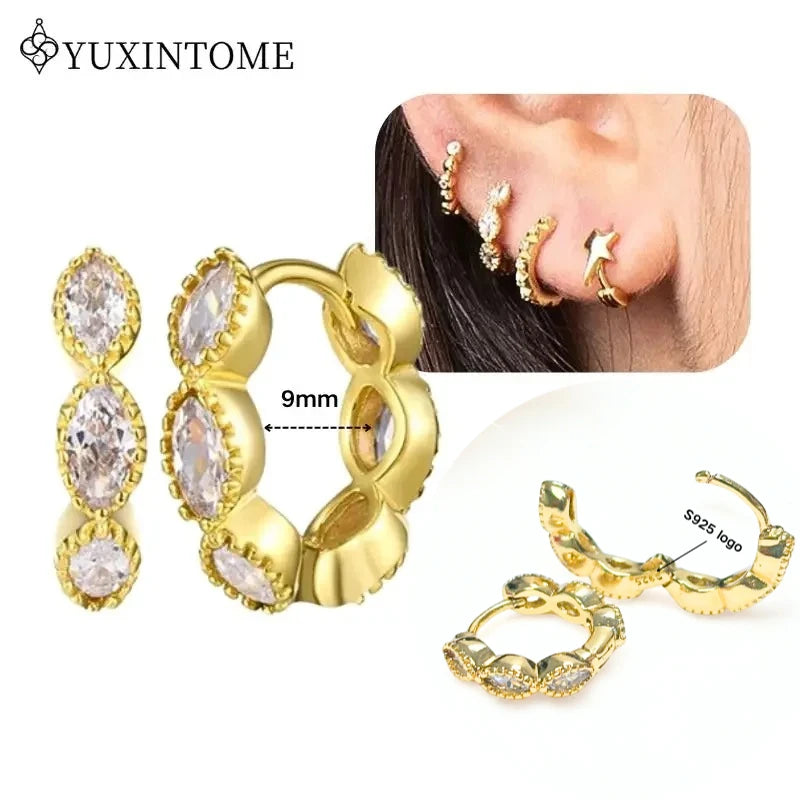 Boucles d'Oreilles Créoles Huggie Argent 925 – Zircon & Cristal, Goutte d'Eau, Certifiées GDTC, 73 Styles