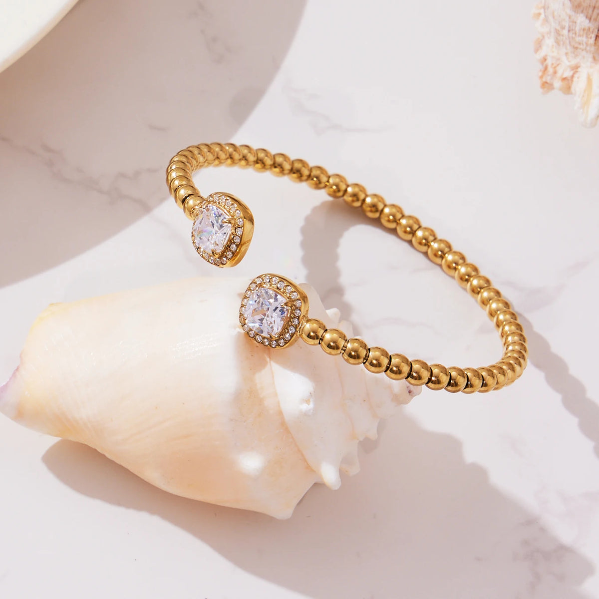 Bracelet Manchette Luxe Plaqué Or PVD – Acier Inoxydable, Style Géométrique, Mariage & Banquet, Pour Femme