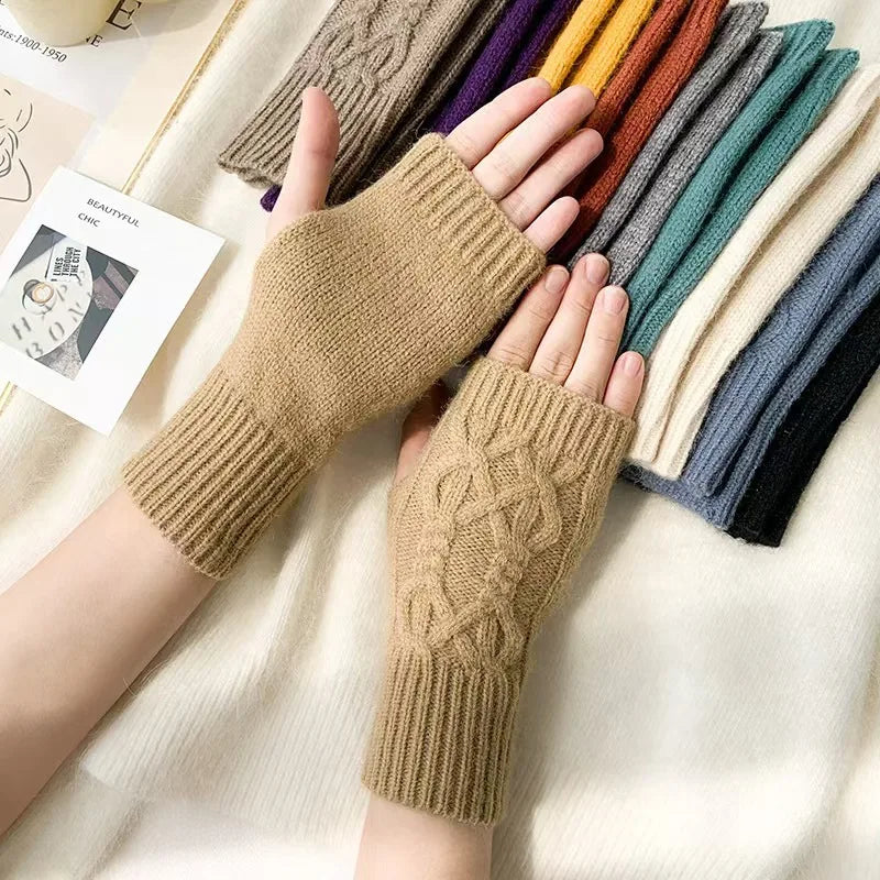 Women's knit fingerless mittens