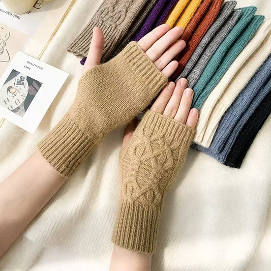 Women's knit fingerless mittens