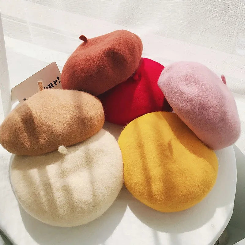 Béret uni en laine mélangée pour femme