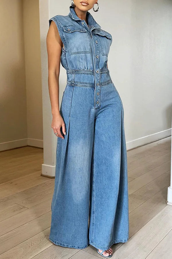 Combinaison Sans Manches Femme – Jean Lavé, Col Revers, Taille Haute, Jambes Larges