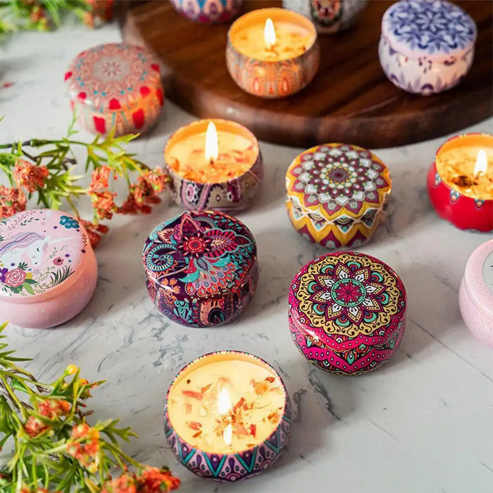 Bougie Parfumée Fleurs Séchées en Cire de Soja – Boîte Rétro, Sans Fumée, Cadeau Anniversaire