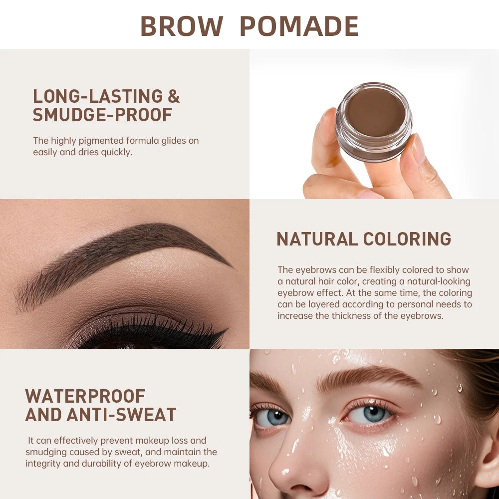 Long-Wear Waterproof Eyebrow Pomade — Smudge-Proof, Natural, 6 Shades