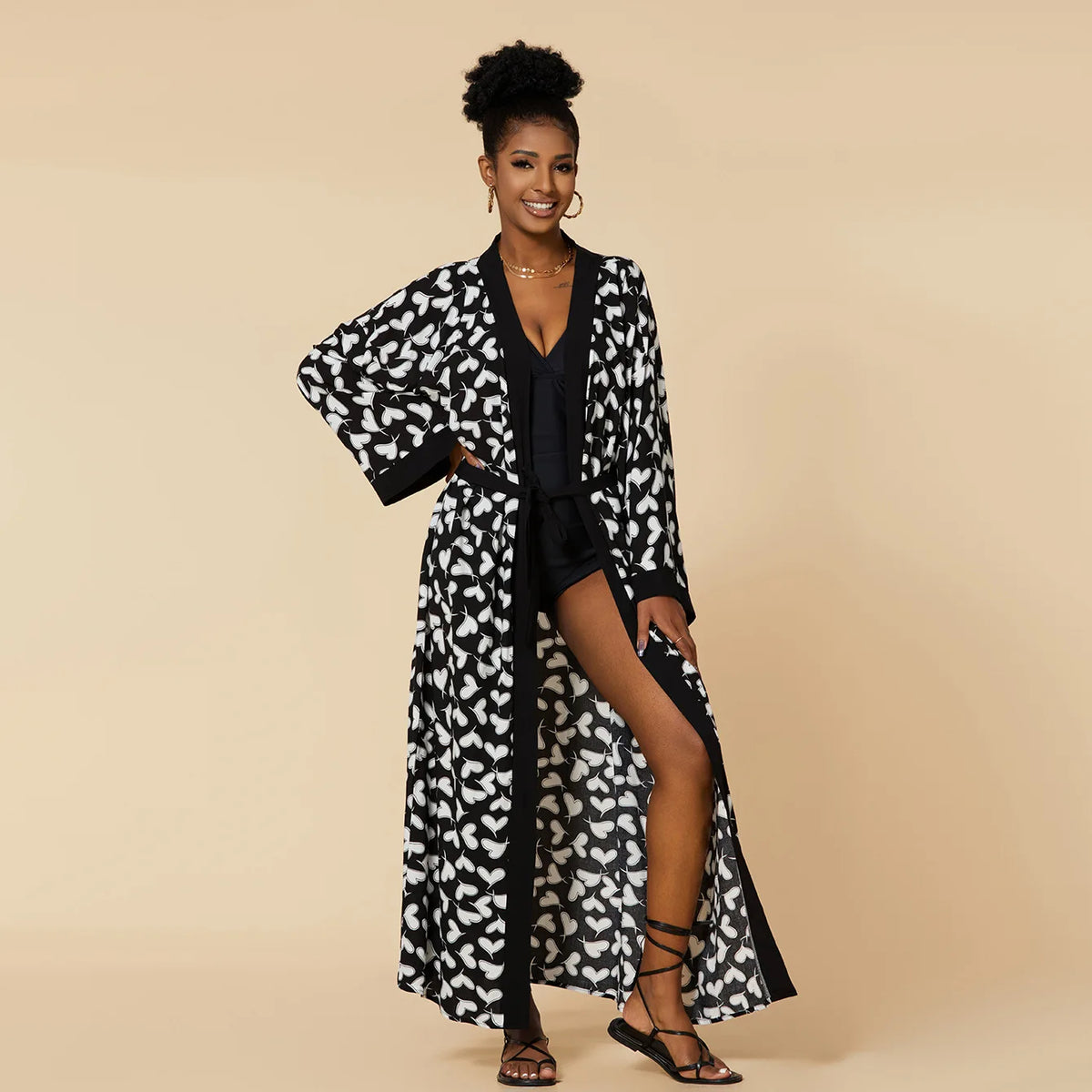 Cache-Maillot Robe Plage Kaftan – Manches Longues, Taille Unique, Style Bohème Été