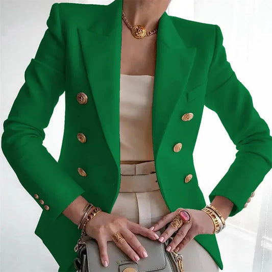 Blazer à Double Boutonnage et Boutons Dorés
