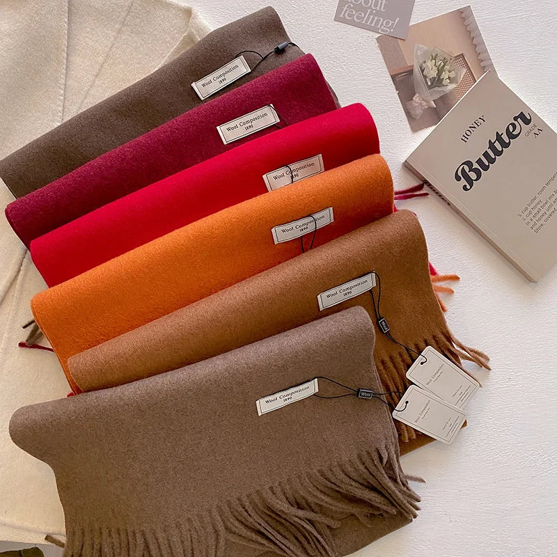 Solid Long Fringed Scarf