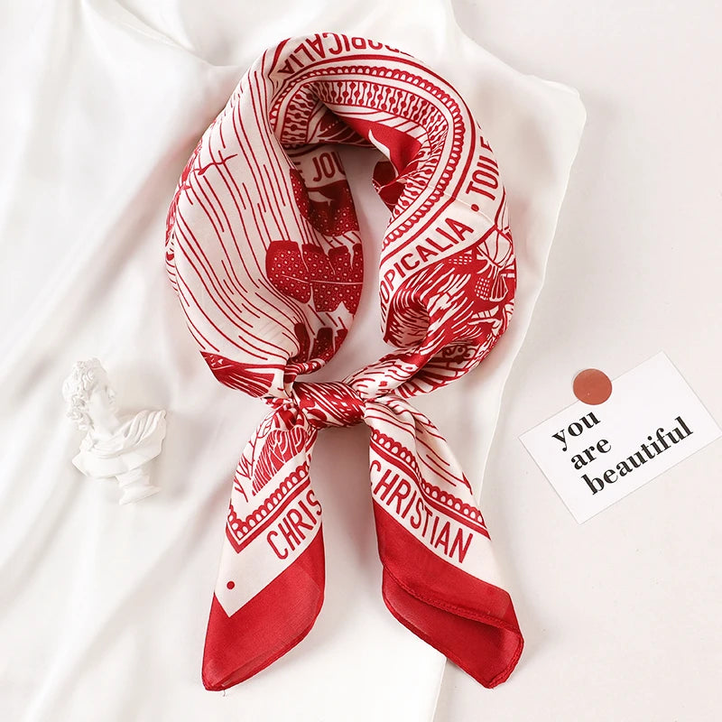 Women's Square Scarf – Luxury Satin Silk, Hair Ribbon, 70x70cm