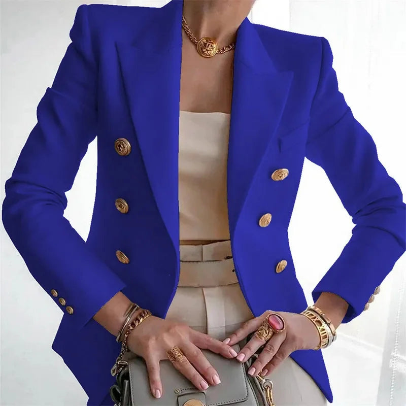 Blazer à Double Boutonnage et Boutons Dorés