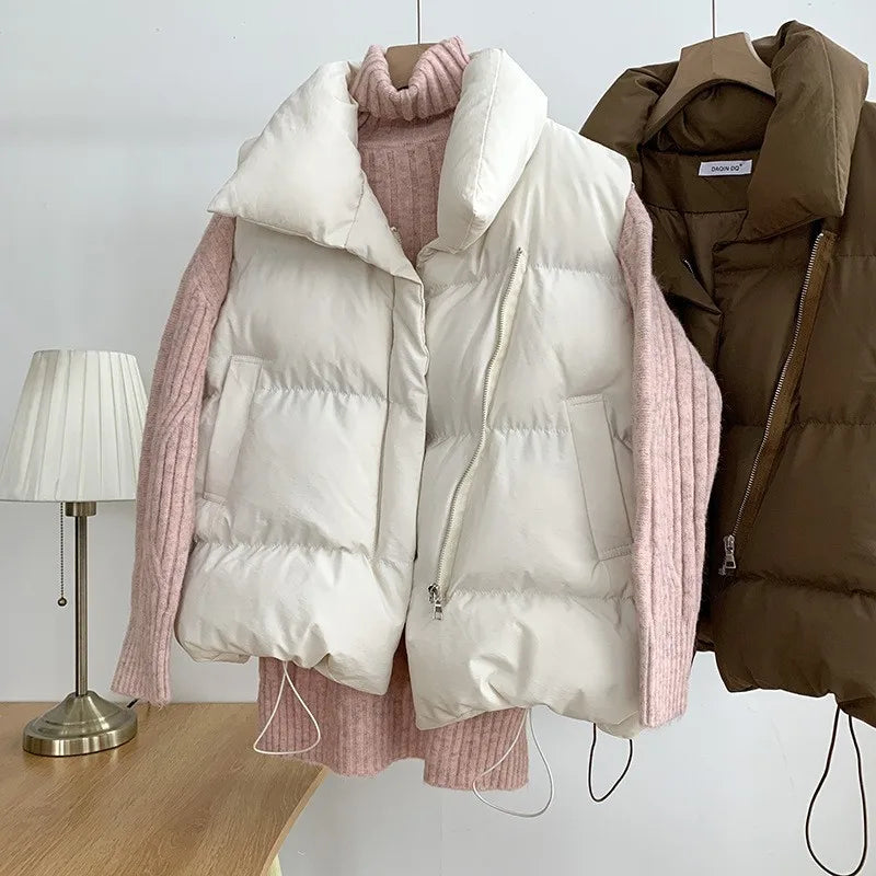 Women's adjustable waist sleeveless padded coat