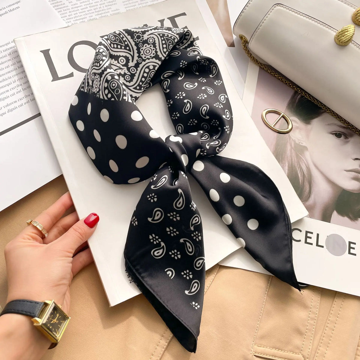 Women’s Square Scarf – Luxury Satin Silk, Elegant Headband & Shawl, 70x70cm