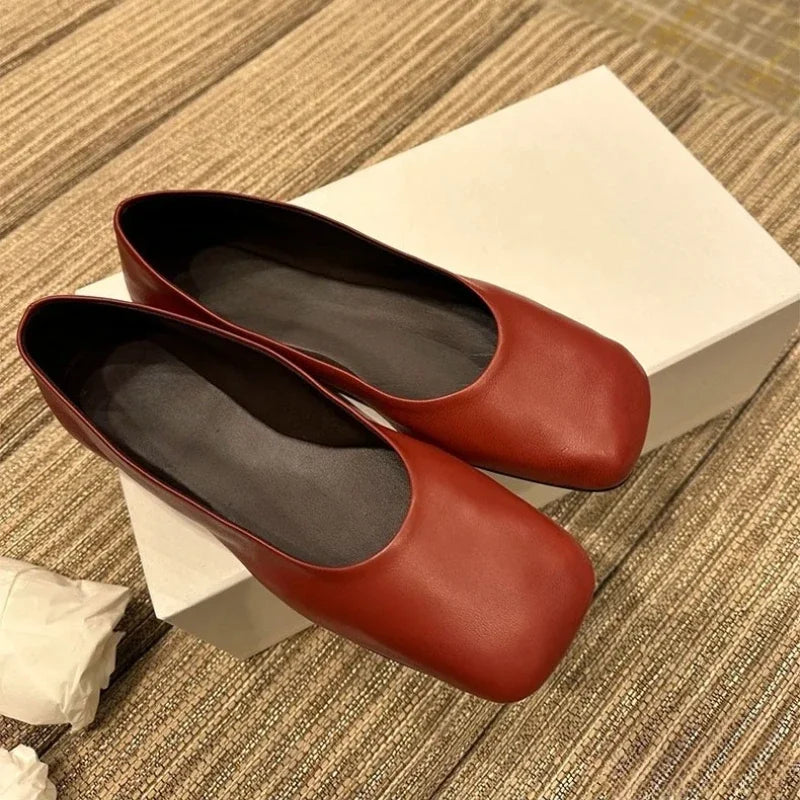 Women's genuine leather soft-sole ballet flats - Square-toe Mary Jane flat shoes