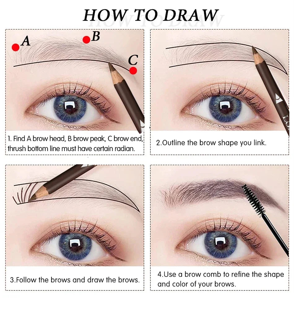 Waterproof Eyebrow Pencil — Pack of 6 or 12 Pieces, Long-Lasting Wear