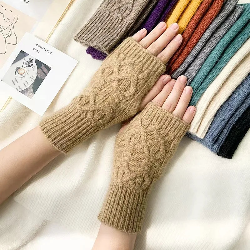 Women's knit fingerless mittens