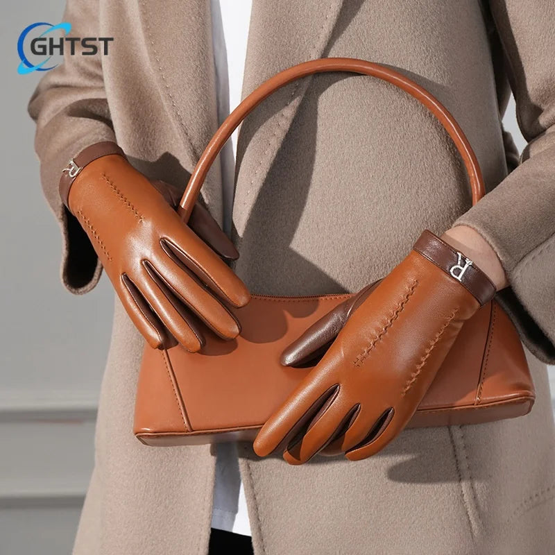 Gants élégants en cuir d’agneau pour femme – Camel