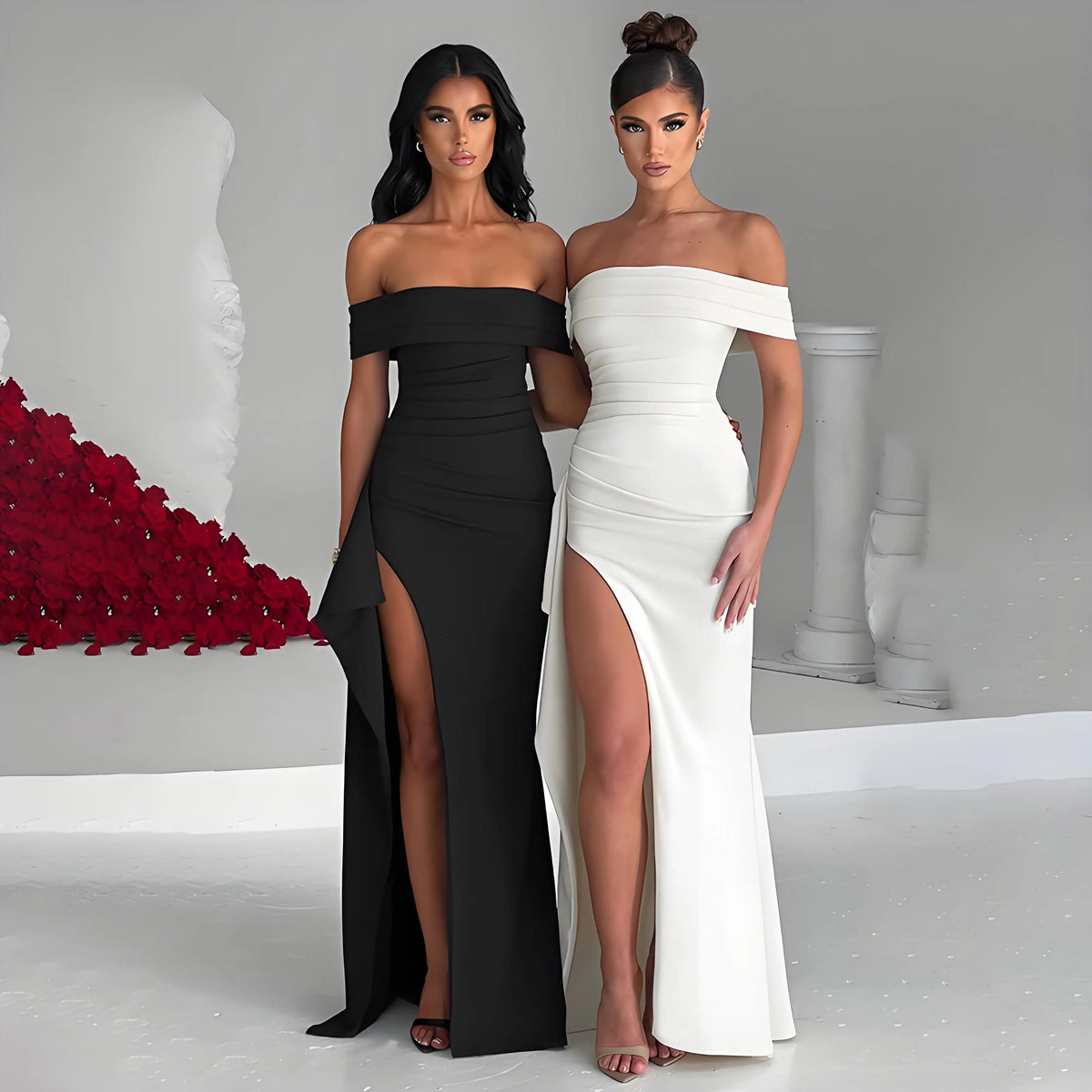 Women's Maxi Dress – Off-Shoulder, Sleeveless, Side Slit, Backless, Slim Fit | Evening