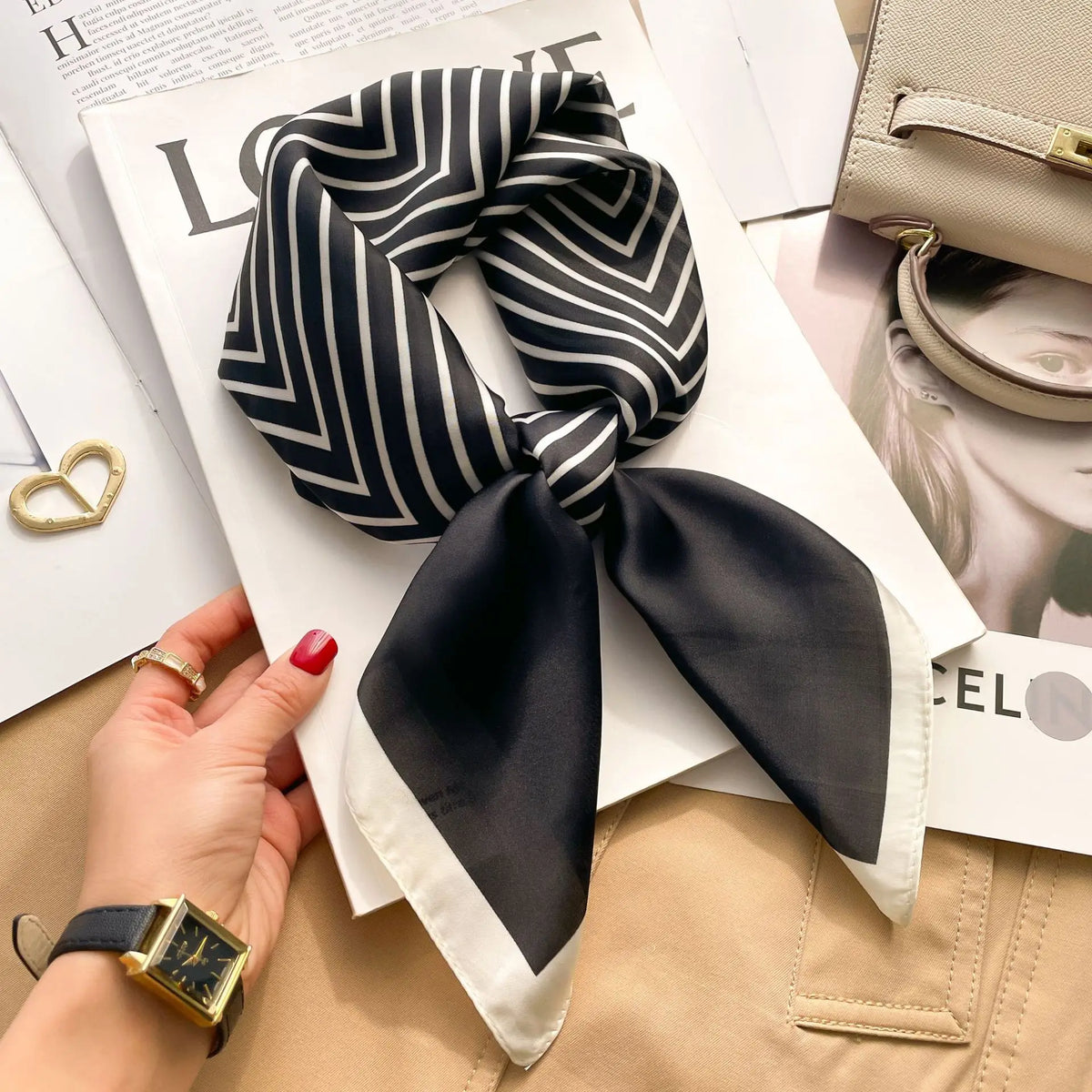 Printed satin square scarf – 70 × 70 cm