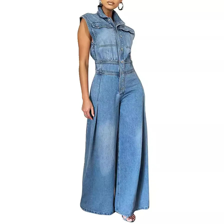 Combinaison Sans Manches Femme – Jean Lavé, Col Revers, Taille Haute, Jambes Larges