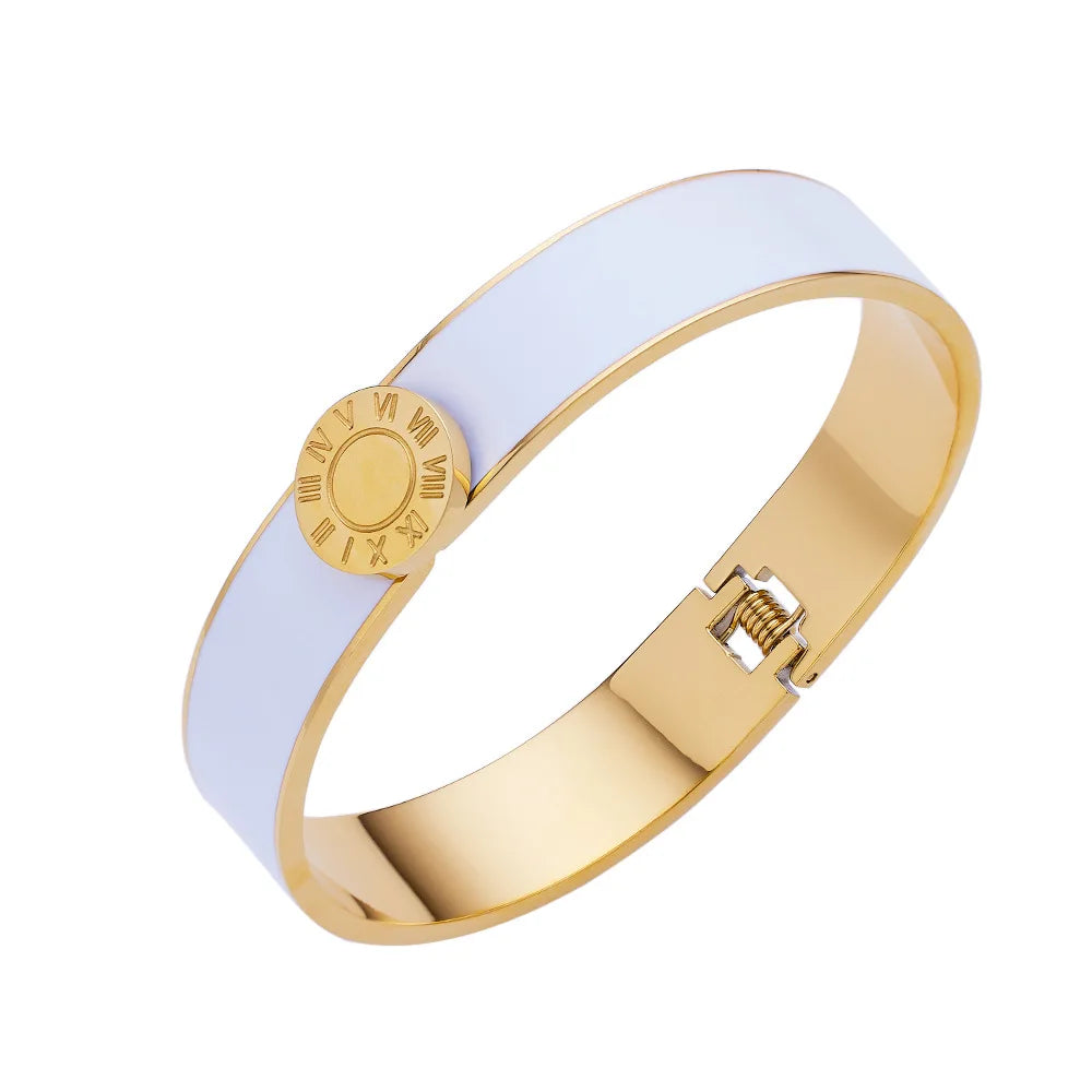 Bracelet Luxe Chiffres Romains – Acier Titane Plaqué Or 18K, Impérméable, Pour Femme