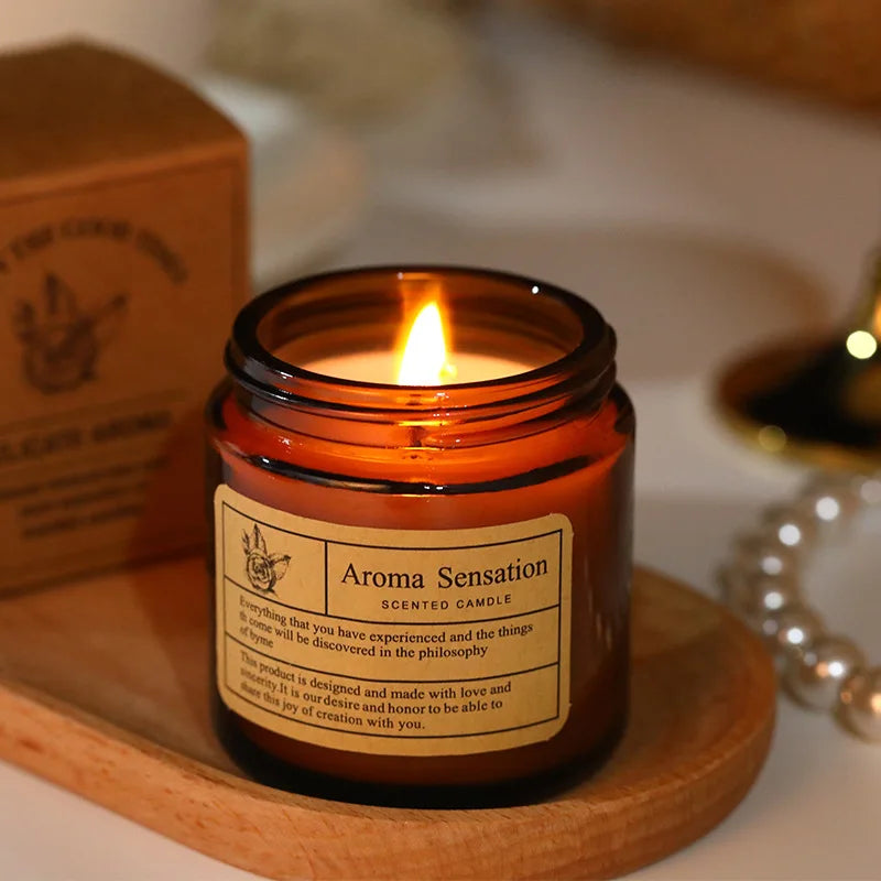 Bougie Parfumée Artisanale en Cire de Soja – Sans Fumée, Coupe en Verre, Aromathérapie