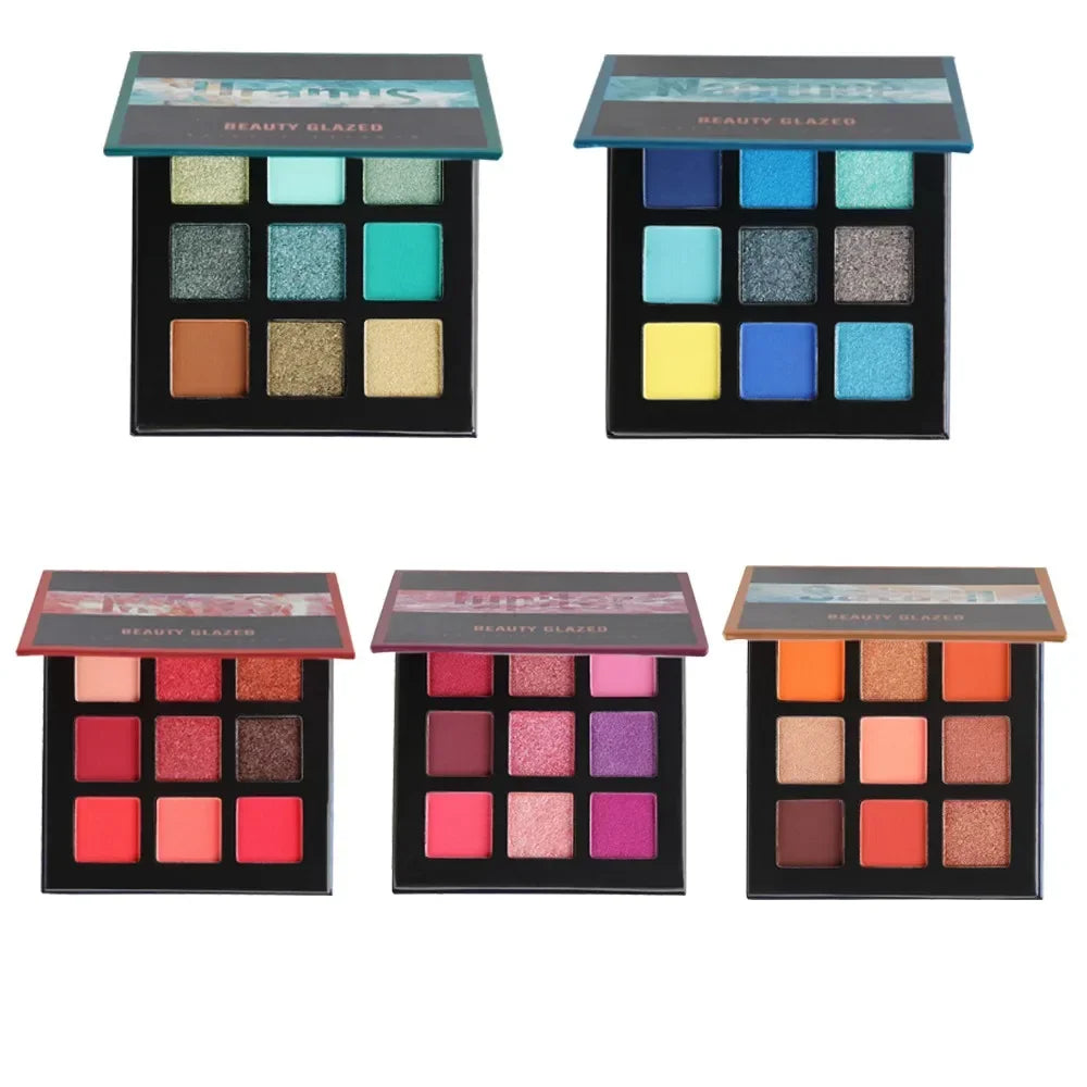 Palette Fard à Paupières 9 Teintes — Shimmer & Glitter Longue Tenue, Waterproof