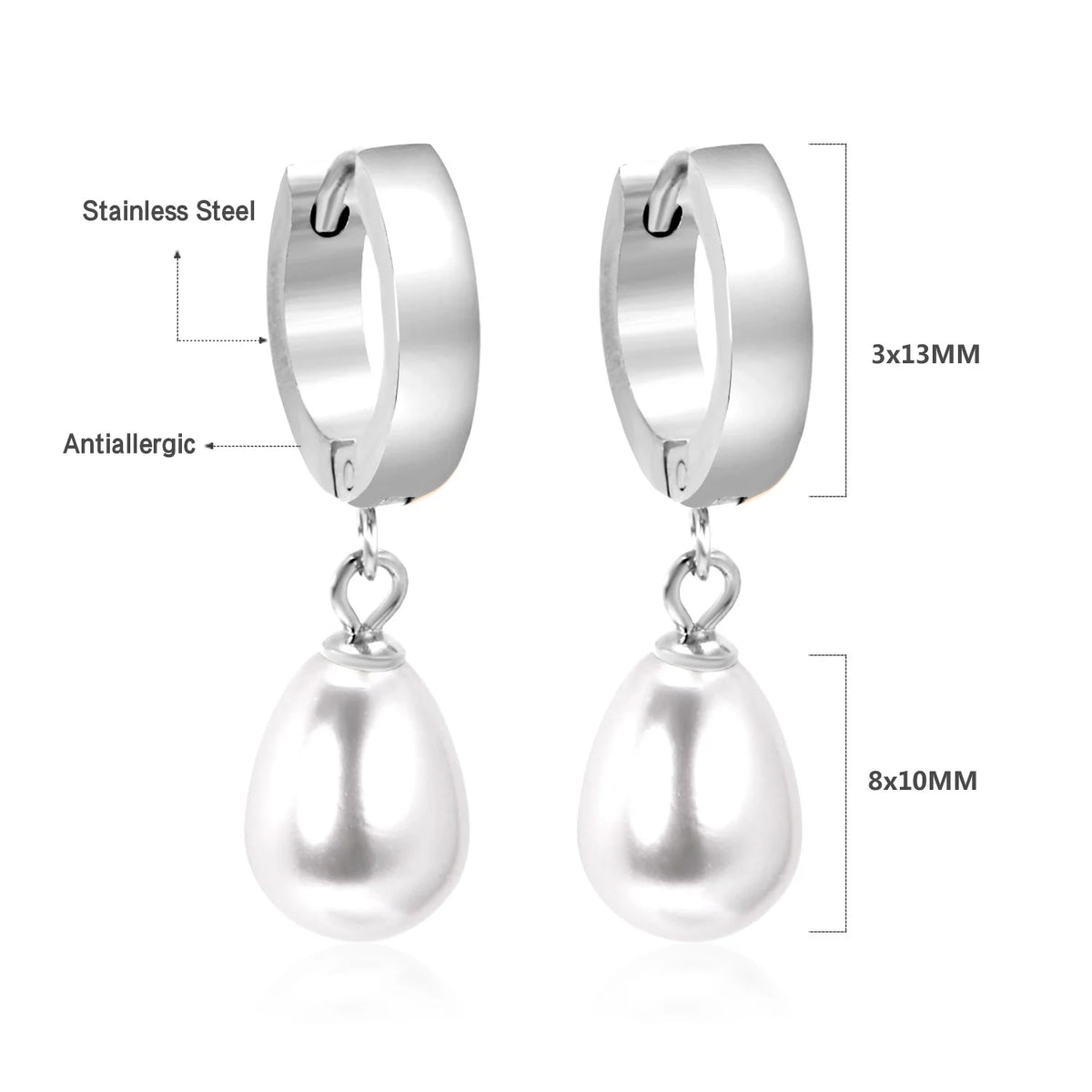 Boucles d'Oreilles Créoles Perle Simulée – Acier Inoxydable Plaqué Or 24K, Style Tendance