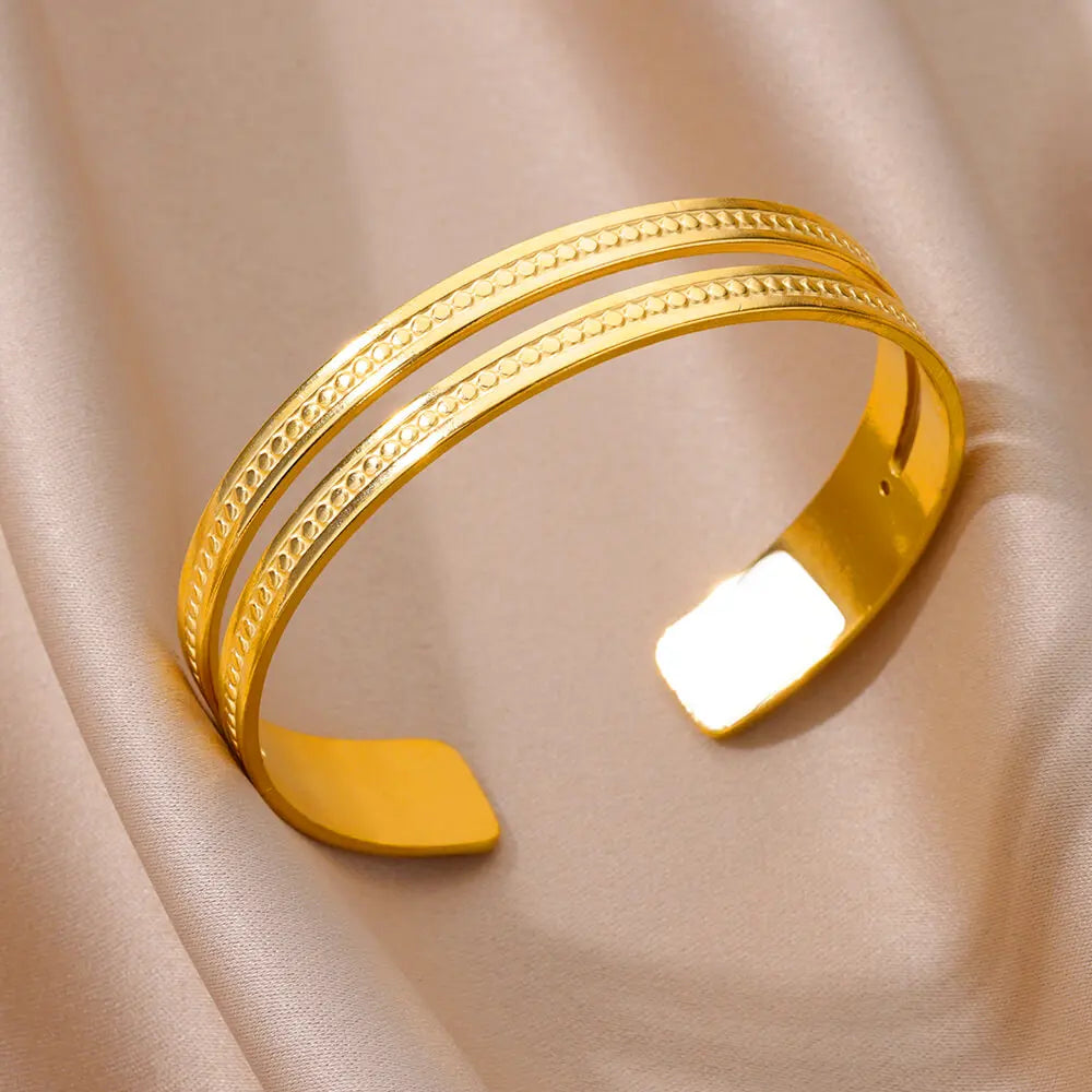 Bracelet Manchette Luxe Doré – Acier Inoxydable, Multicolore, Mariage & Saint-Valentin, Pour Femme