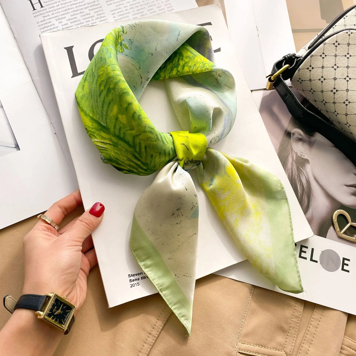 Printed satin square scarf – 70 × 70 cm