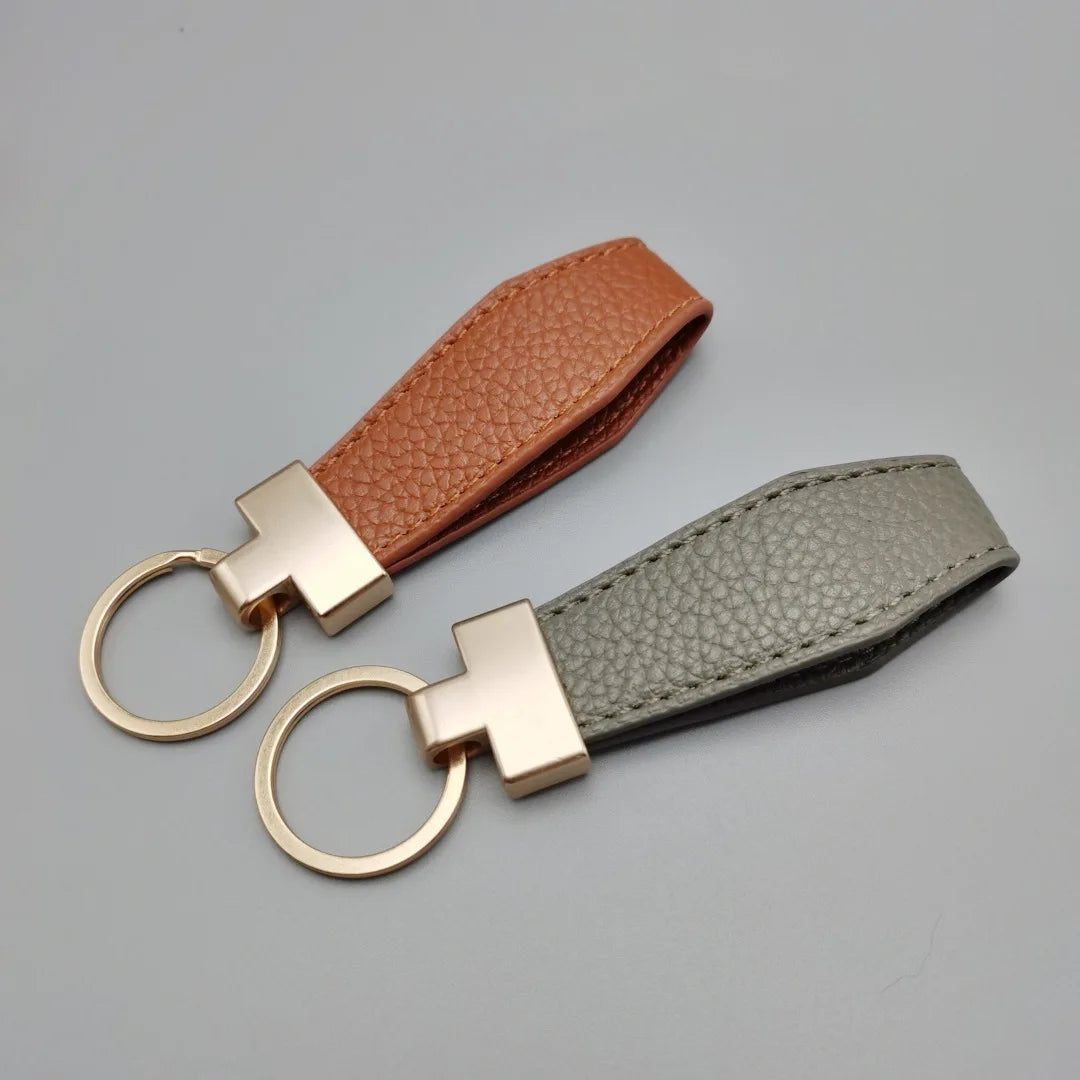 Luxury PU Leather Keychain – Punk Style, Gold Finish, Gift for Men & Women