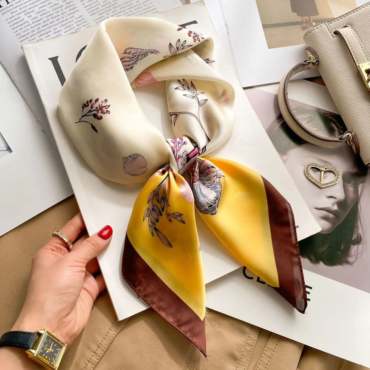 Printed satin square scarf – 70 × 70 cm