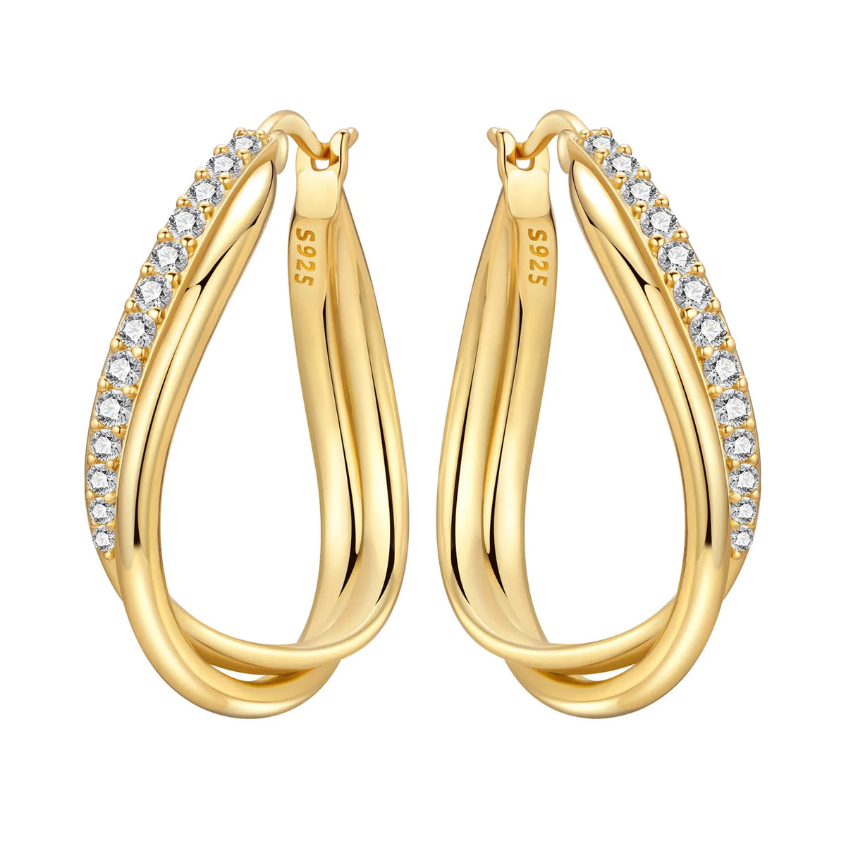 18K Gold Plated 925 Sterling Silver Hoop Earrings – Zircon, Multiple Styles