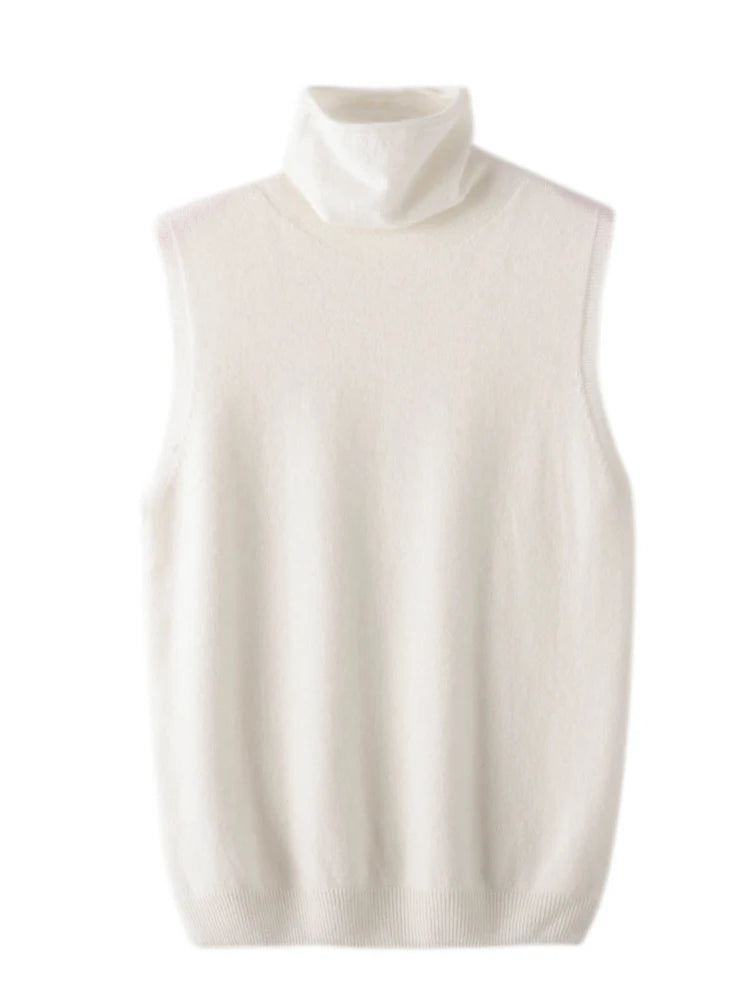 Pull Sans Manches à Col Roulé en Laine Mérinos