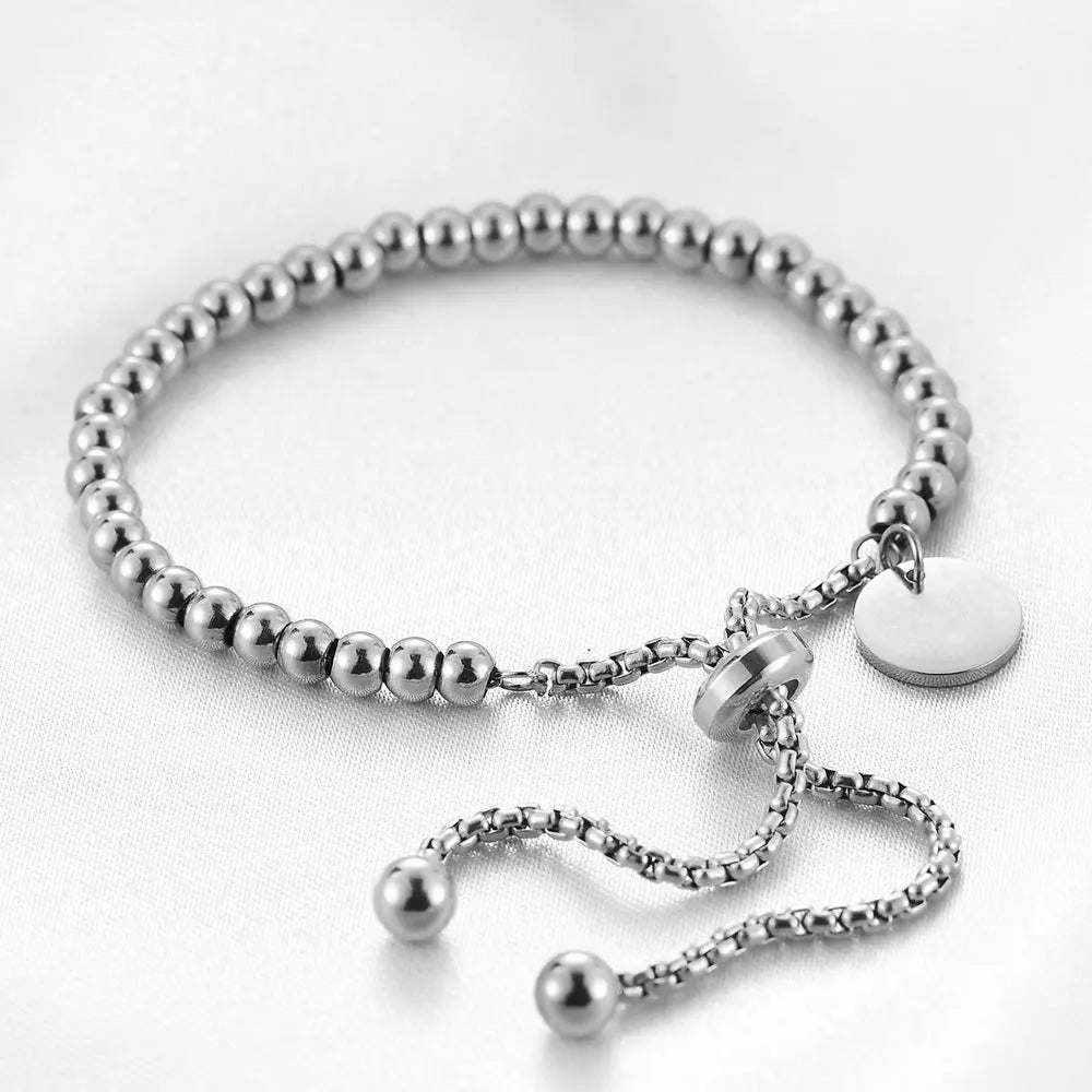 Bracelet Perles Chaîne Ajustable – Acier Inoxydable Plaqué Or 18K, Style Classique, Pour Femme