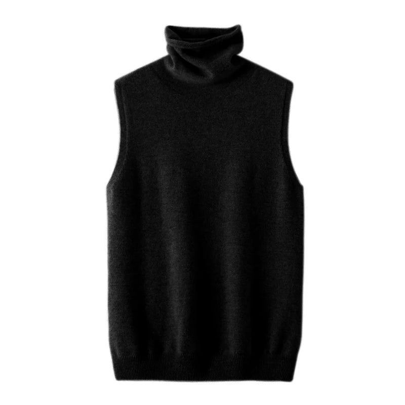 Pull Sans Manches à Col Roulé en Laine Mérinos