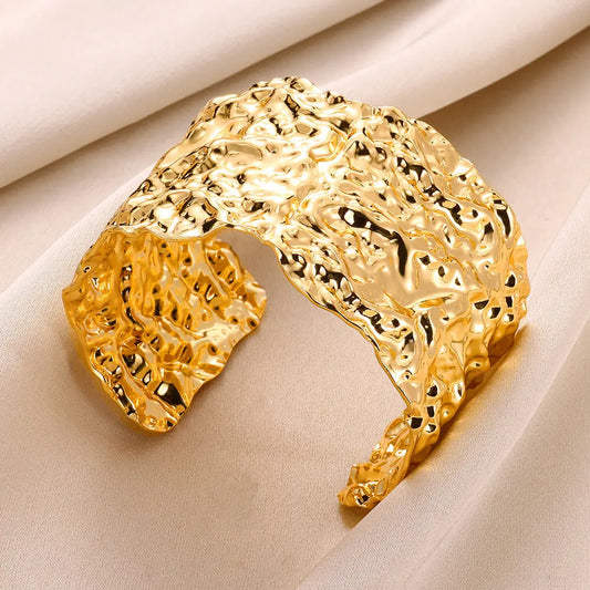 Bracelet Manchette Irrégulier Vintage – Acier Inoxydable Doré, Ouvert, Pour Femme