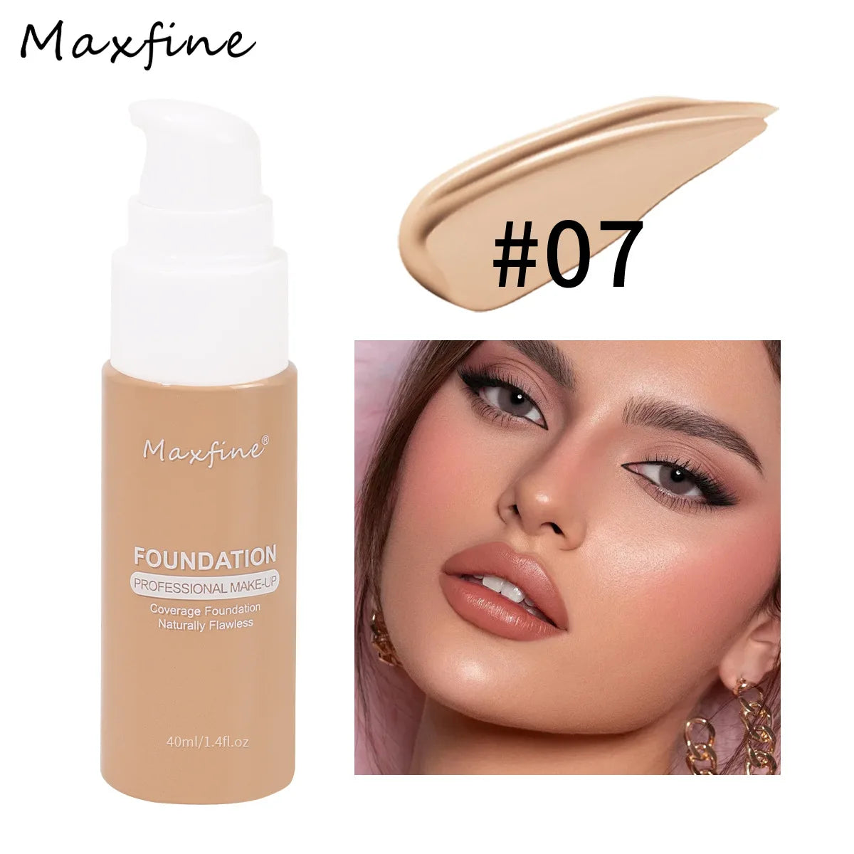 Liquid Cream Foundation – Moisturizing, Full Coverage, Waterproof, Long-Wear, 12 Shades