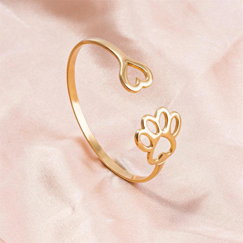 Textured Pattern Bracelet – Flower, Heart or Snake, Gold Stainless Steel, For Women