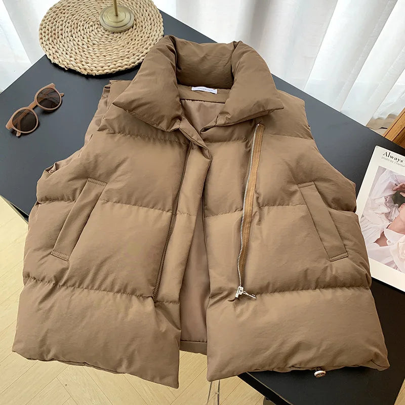 Women's adjustable waist sleeveless padded coat