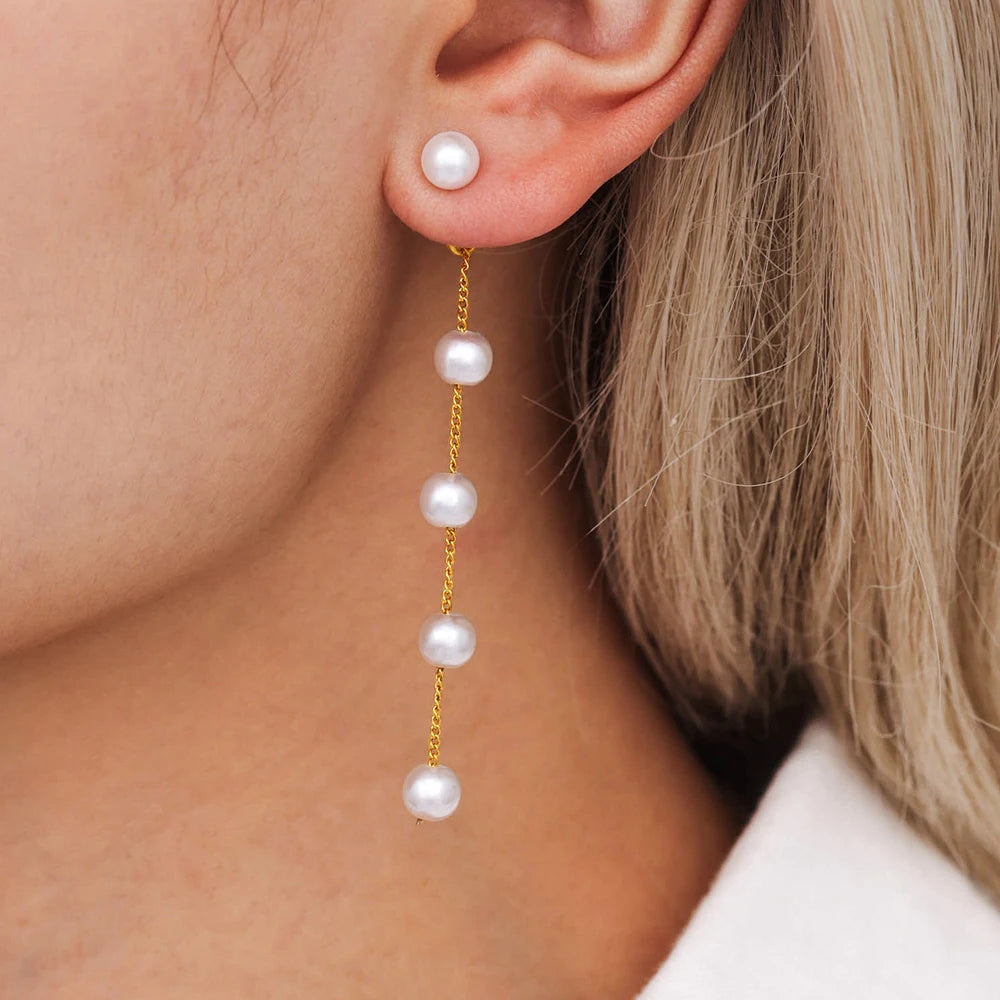 Boucles d'Oreilles Longues Pendantes – Acier Inoxydable Plaqué Or PVD, Style Élégant