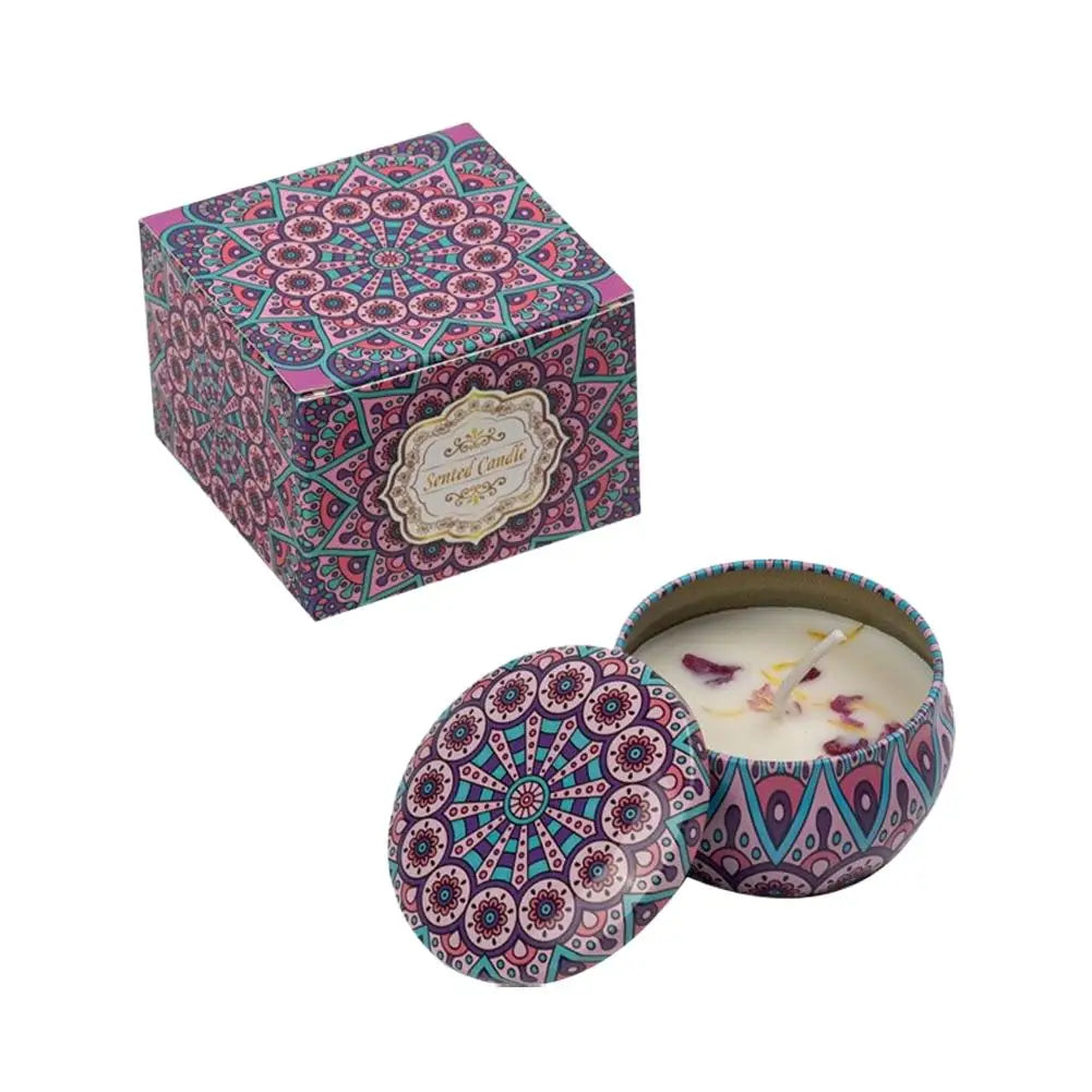 Bougie Parfumée Fleurs Séchées en Cire de Soja – Boîte Rétro, Sans Fumée, Cadeau Anniversaire