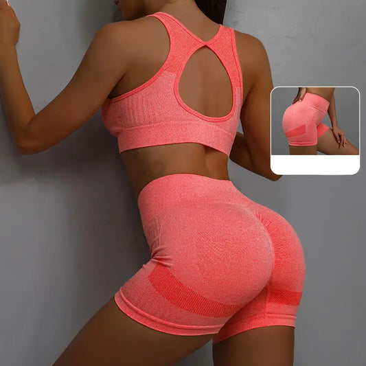 Ensemble de Sport Femme 2 Pièces – Bra & Short Sans Coutures, Yoga, Course & Fitness