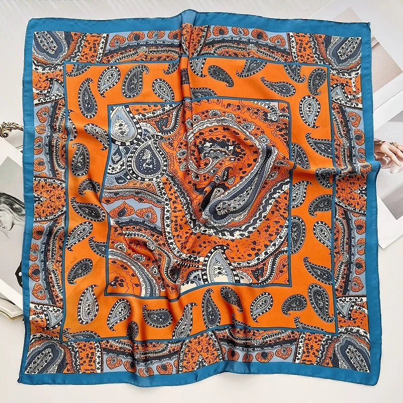 Women’s Square Scarf – Luxury Satin Silk, Elegant Headband & Shawl, 70x70cm