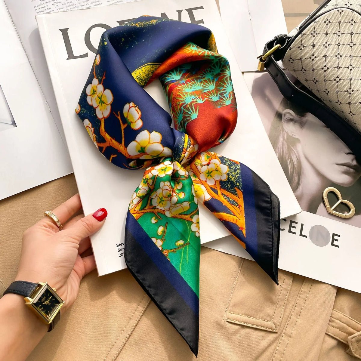 Printed satin square scarf – 70 × 70 cm