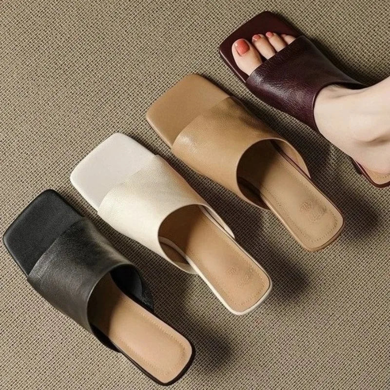 Mules Femme Rétro Fashion – Bout Carré, Talon Original, Style Office Chic