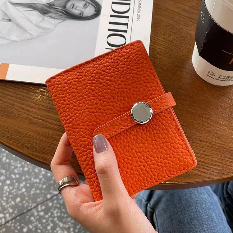 Genuine Leather Women's Wallet – Foldable Card Holder, Zipper Closure, Engraved Letters