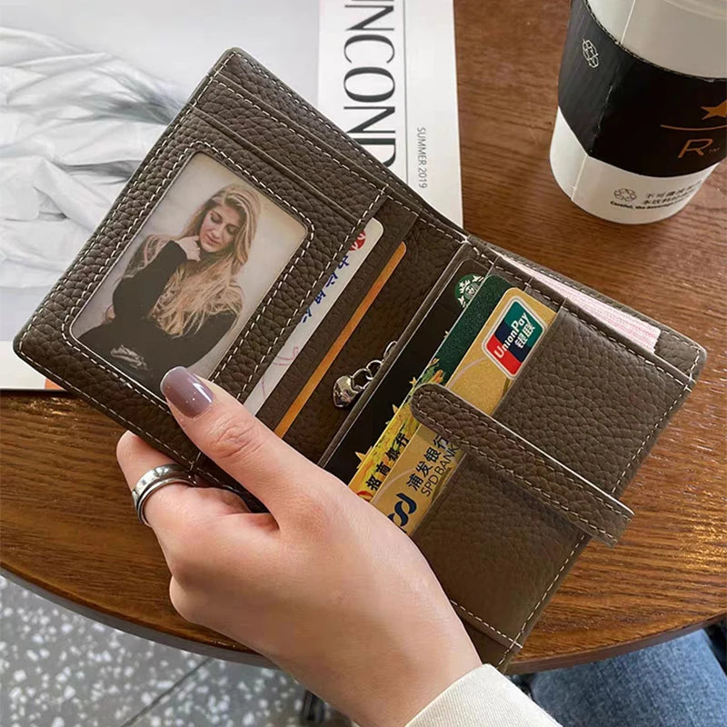 Genuine Leather Women's Wallet – Foldable Card Holder, Zipper Closure, Engraved Letters