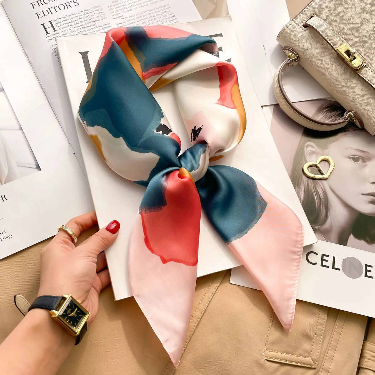 Printed satin square scarf – 70 × 70 cm