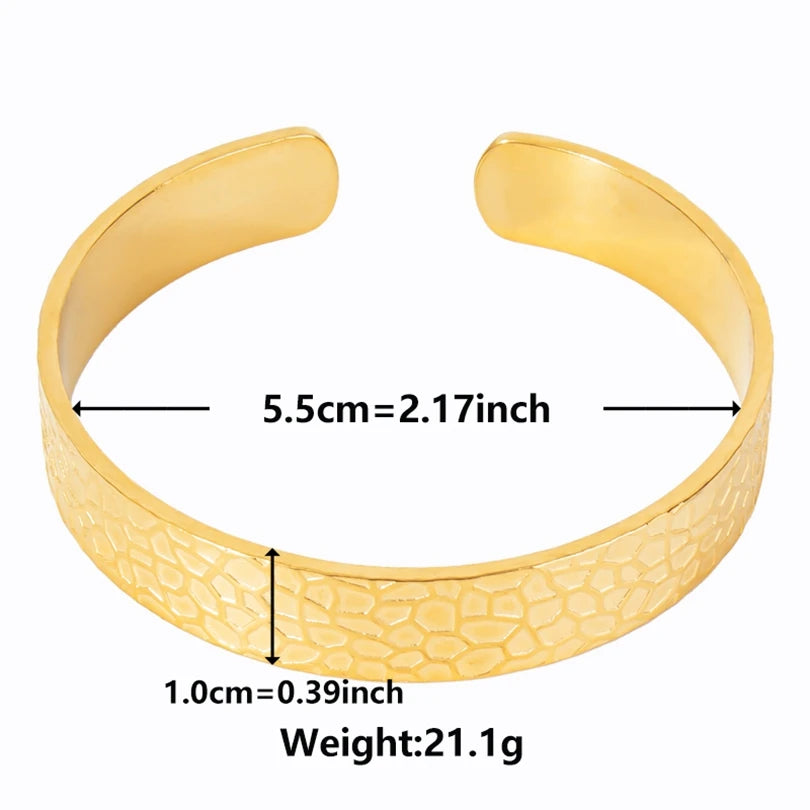 Textured Pattern Bracelet – Flower, Heart or Snake, Gold Stainless Steel, For Women