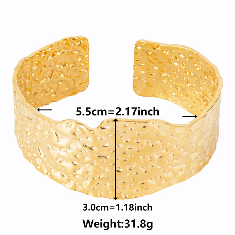 Textured Pattern Bracelet – Flower, Heart or Snake, Gold Stainless Steel, For Women