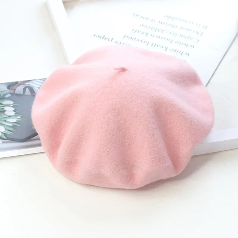 Béret uni en laine mélangée pour femme